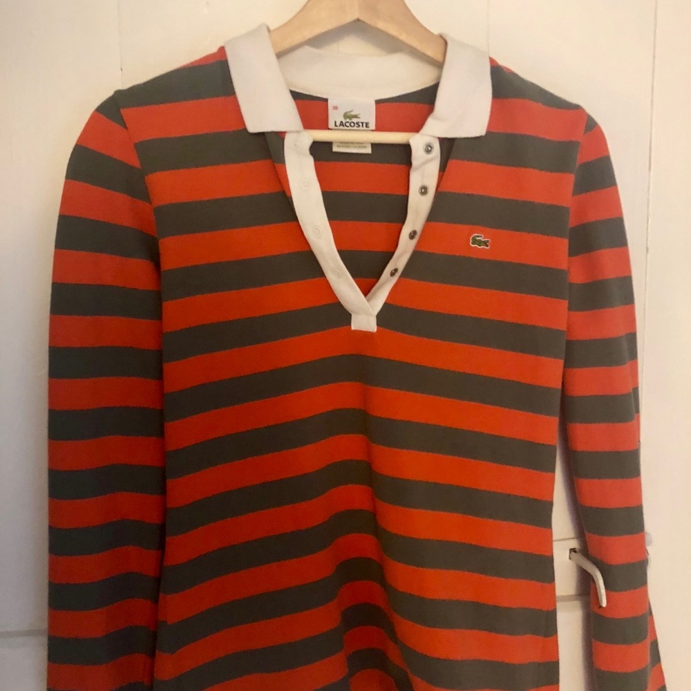 Orange & Gray Striped Lacoste Top